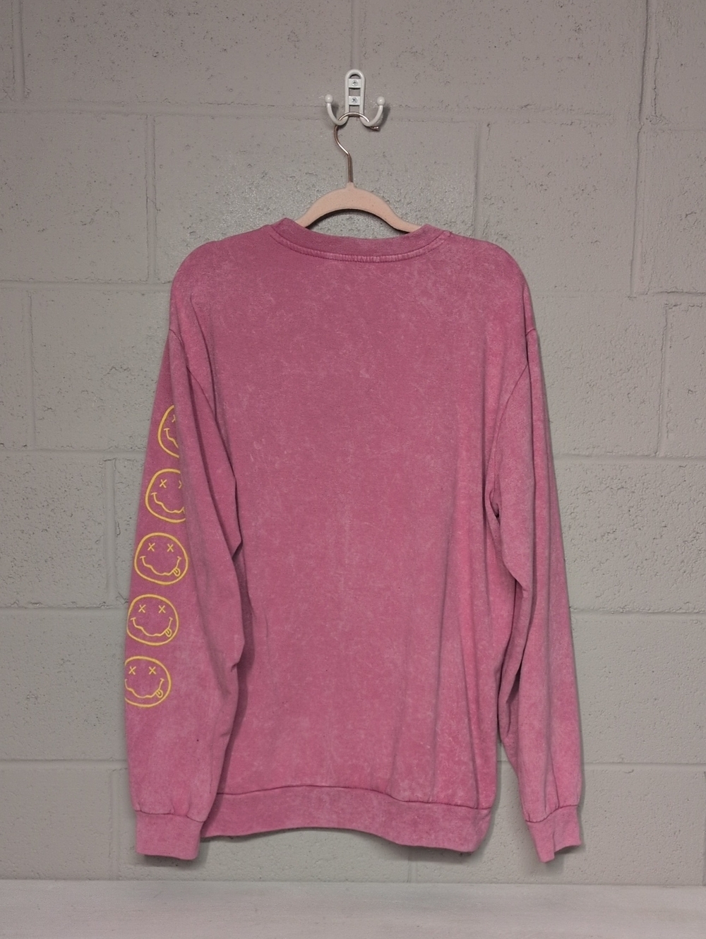 Nirvana Smile Overdyed Oversized Crew Neck Sweatshirt, Hot Pink, Size XL - Picture 4 of 5